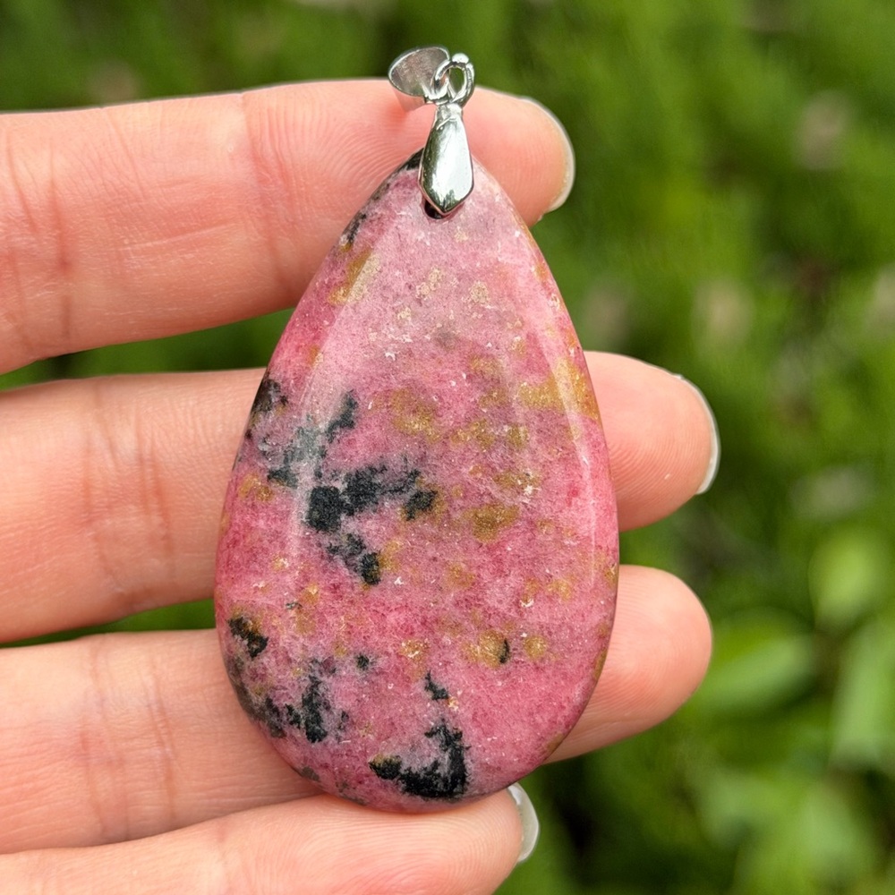 925 silver plated teardrop‎ rhodonite pendant 1455